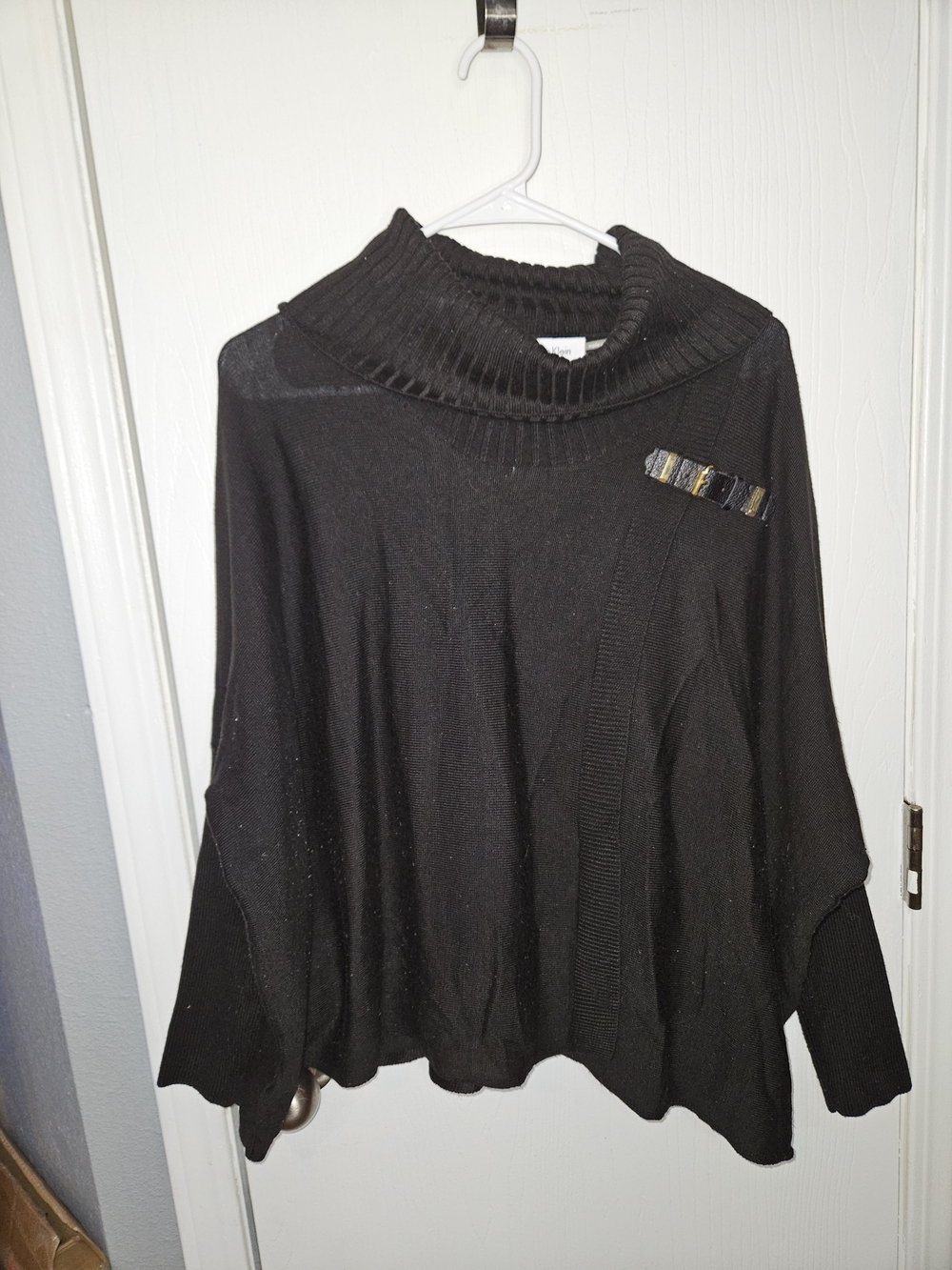 Calvin Klein Black Cozy Funnel Neck Knit Poncho Sweater
